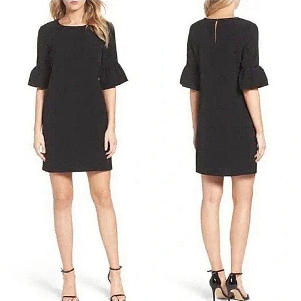 Charles Henry Ruffle Bell Sleeve Shift Dress Black Stretchy sz XL
